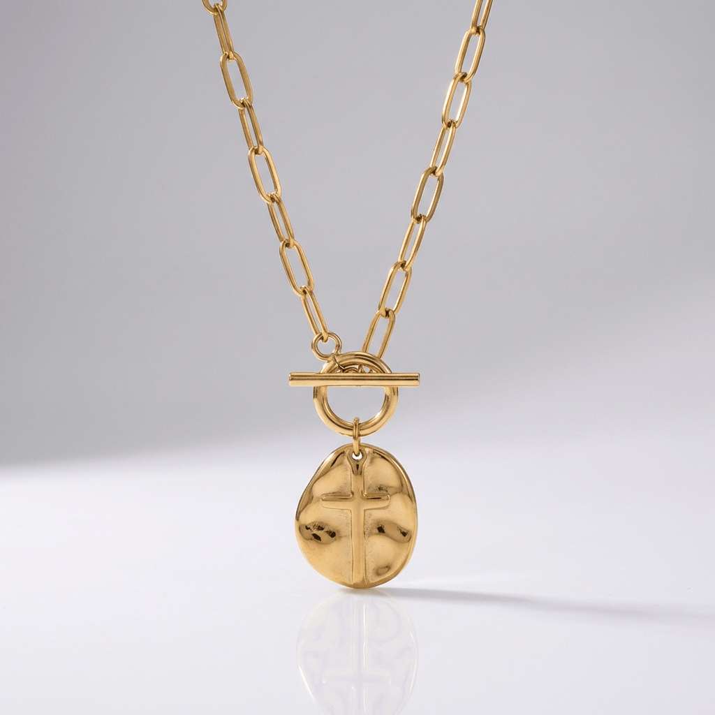 Cross Coin Necklace in Paperclip Style