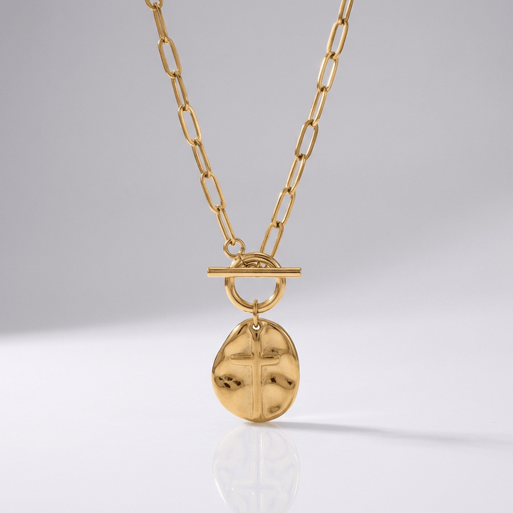 Cross Coin Necklace in Paperclip Style
