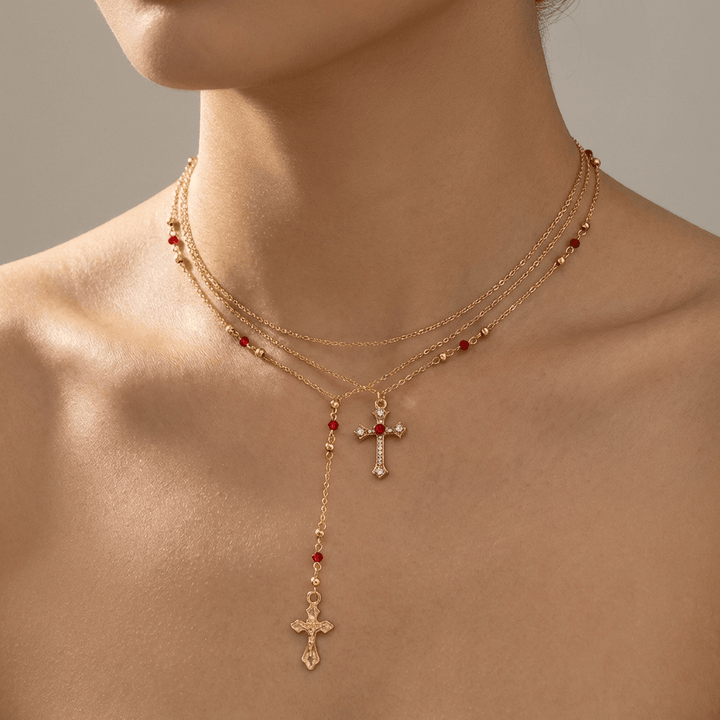 Diamond Cross Pendant with Color Accents