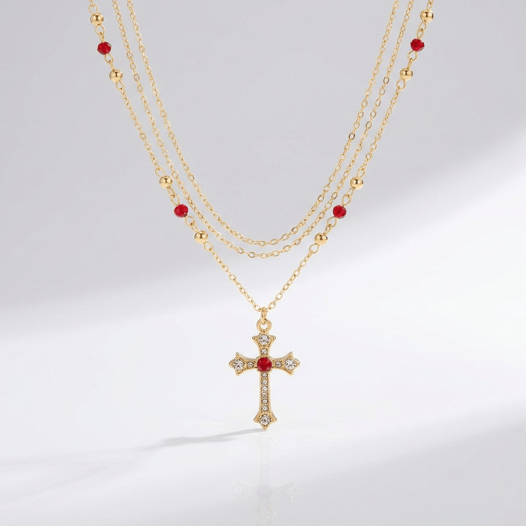 Diamond Cross Pendant with Color Accents