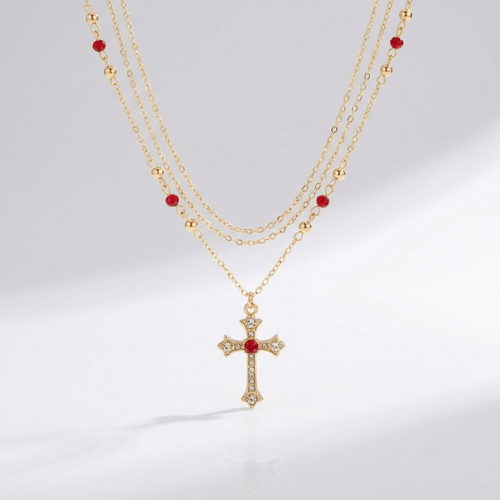Diamond Cross Pendant with Color Accents