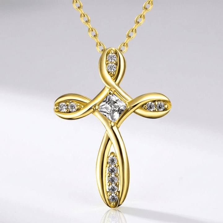 Zircon-Embellished Tied Cross Collar