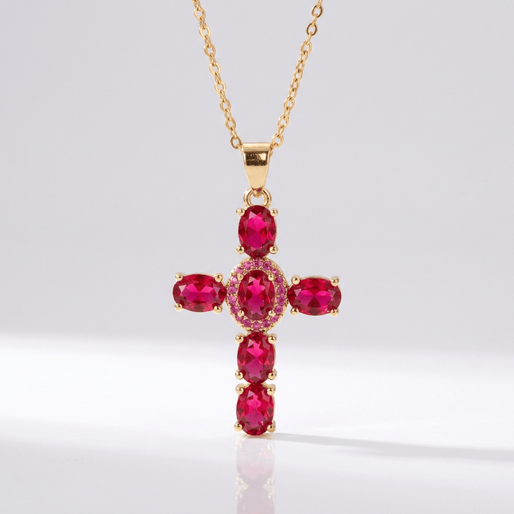 Colorful Gemstone Cross Necklaces