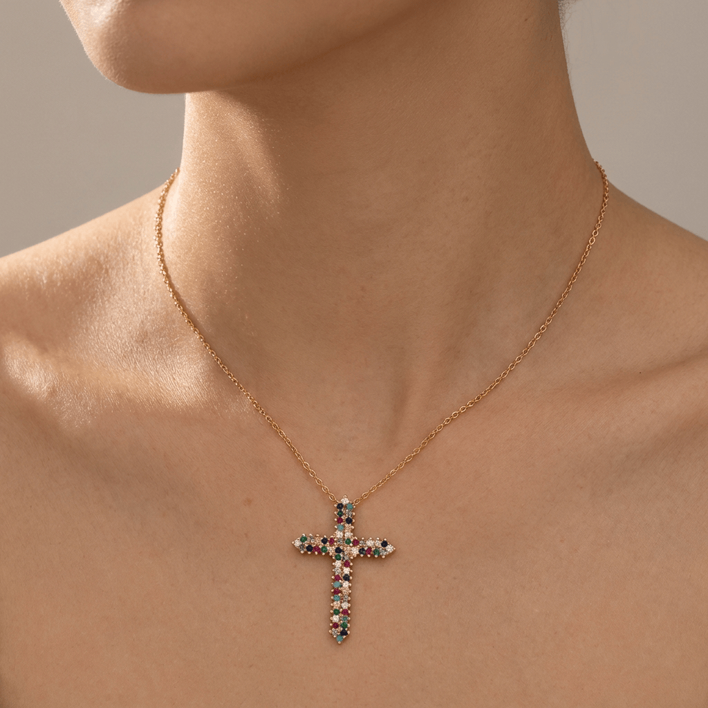 Rainbow Cross Collar with Zirconia