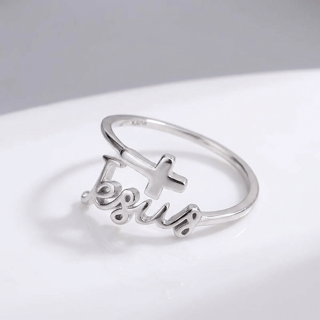 Adjustable Silver Jesus and Faith Ring