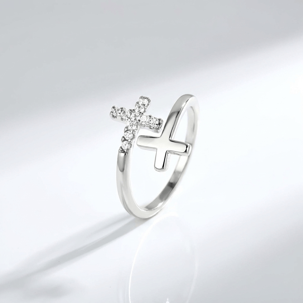 Adjustable Sacred Double Cross Ring