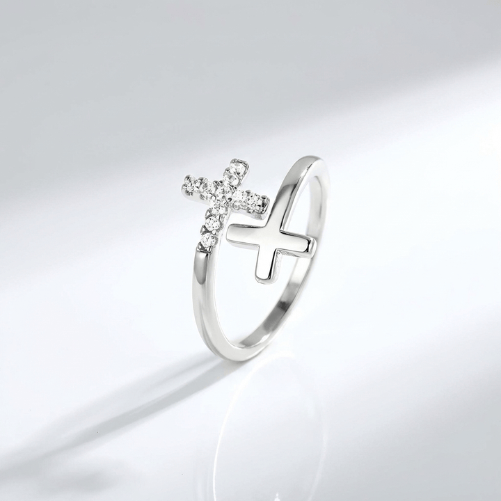 Adjustable Sacred Double Cross Ring