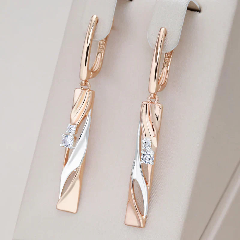 Gold Rectangular Crystal Earrings