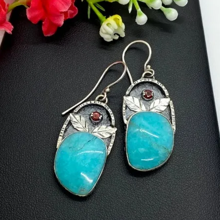 Vintage Leaf-Shaped Earrings with Blue Stone Accent