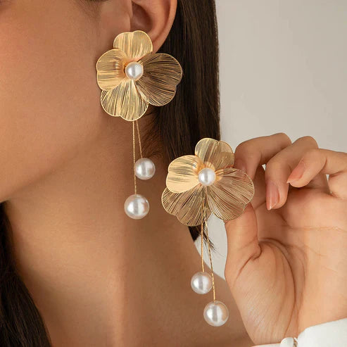 Bohemian Pearl and Petal Earrings
