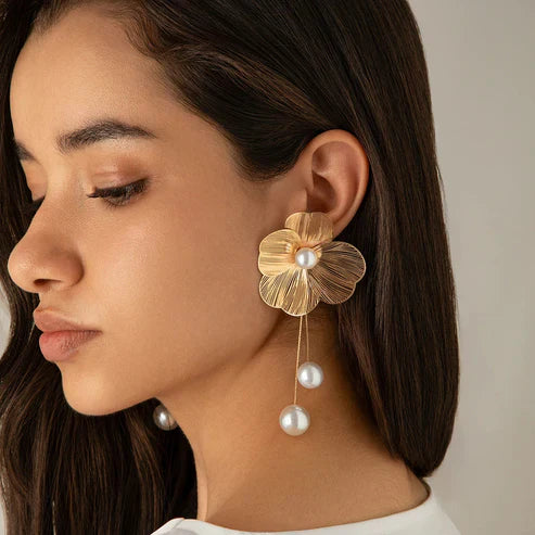 Bohemian Pearl and Petal Earrings