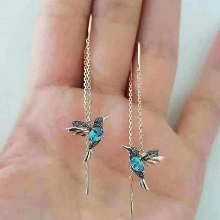 Zirconia-Studded Enameled Hummingbird Earrings