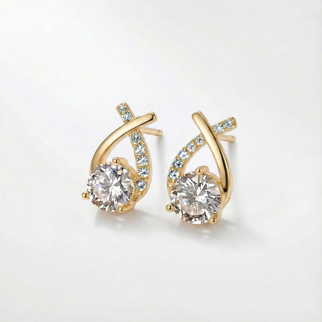 Gold Cross Earrings with Cubic Zirconia
