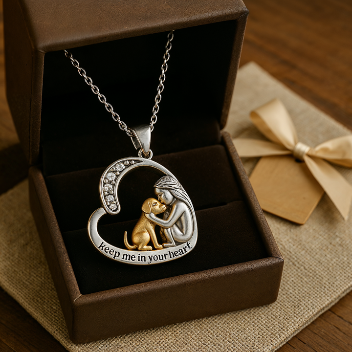 Silver Heart Necklace with Dog Charm and Zirconia Accents