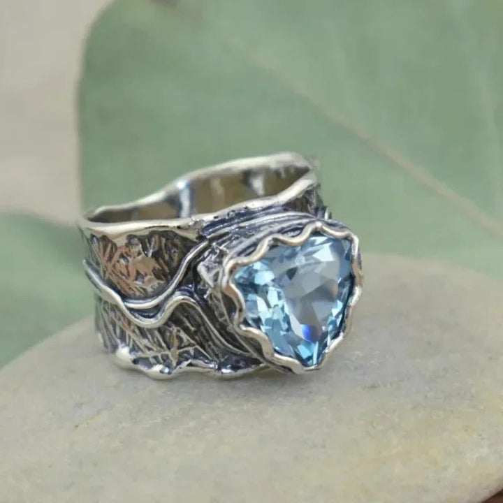 Vintage Silver & Blue Crystal Ring