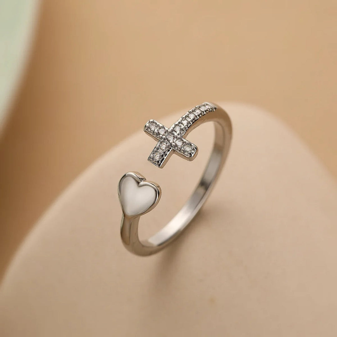 Adjustable Vintage Love Cross Silver Ring