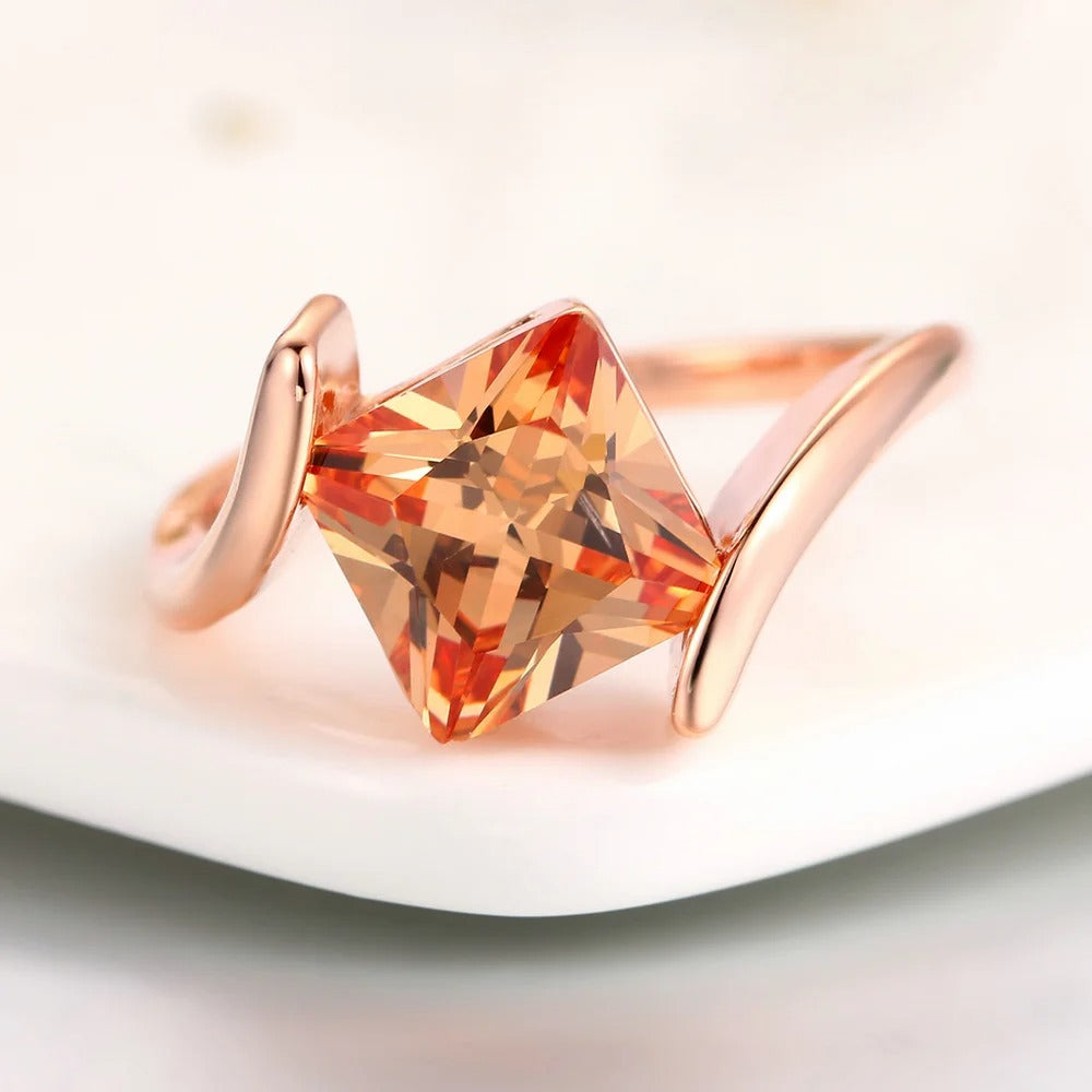Rose Gold Pyramid Carved Orange Gemstone Ring