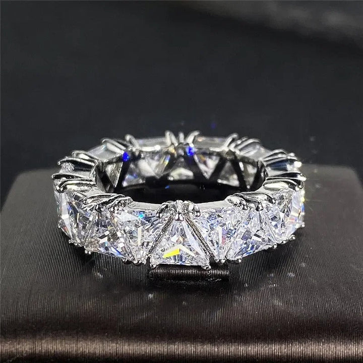 Vintage Silver Triangular Ring with Eternity Stones