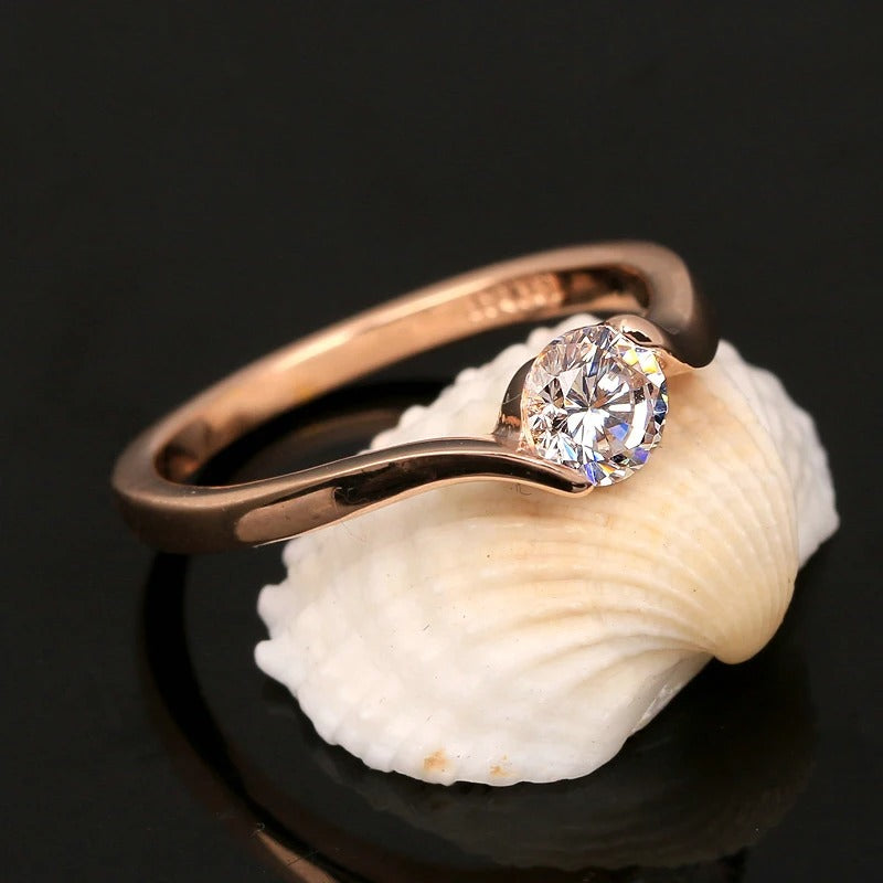 Vintage Rose Gold Solitaire Ring with Round Diamonds