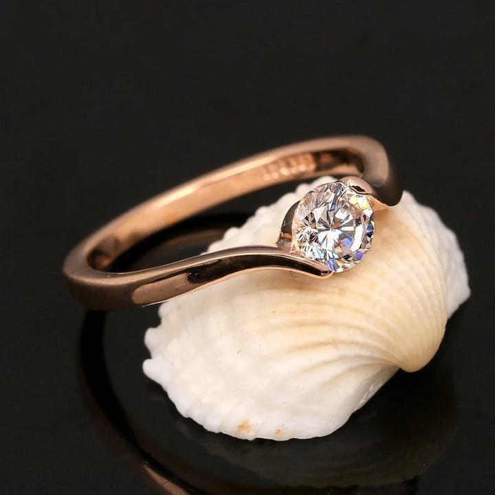 Vintage Rose Gold Solitaire Ring with Round Diamonds