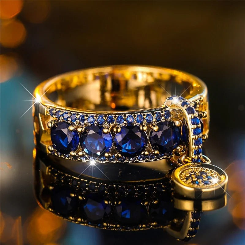 Vintage Gold and Blue Crystal Ring
