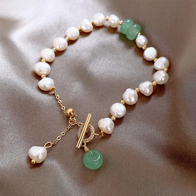 Vintage Pearl and Golden Green Gemstone Bracelet