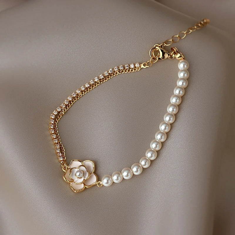 Vintage Floral Pearl and Gold Bracelet