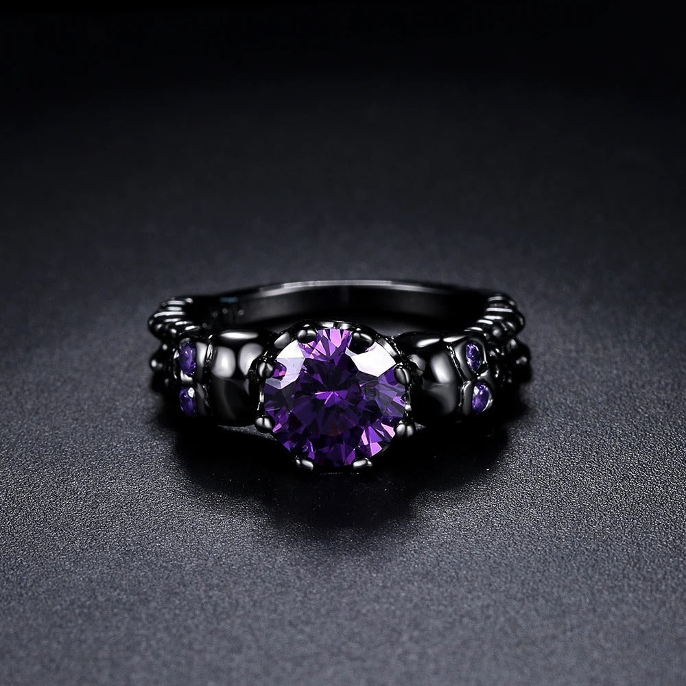 Vintage Black Round Ring with Purple Gemstone