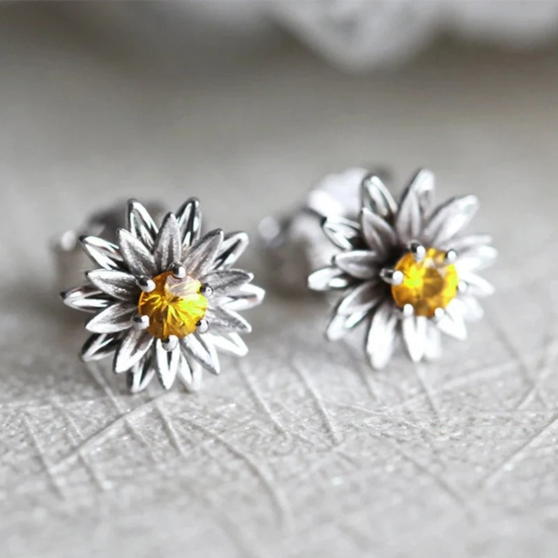Vintage Floral Pendant Silver Earrings