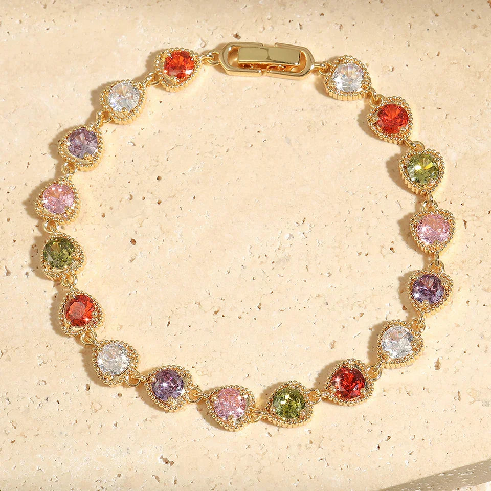 Vintage Gold Heart Rainbow Love Bracelet