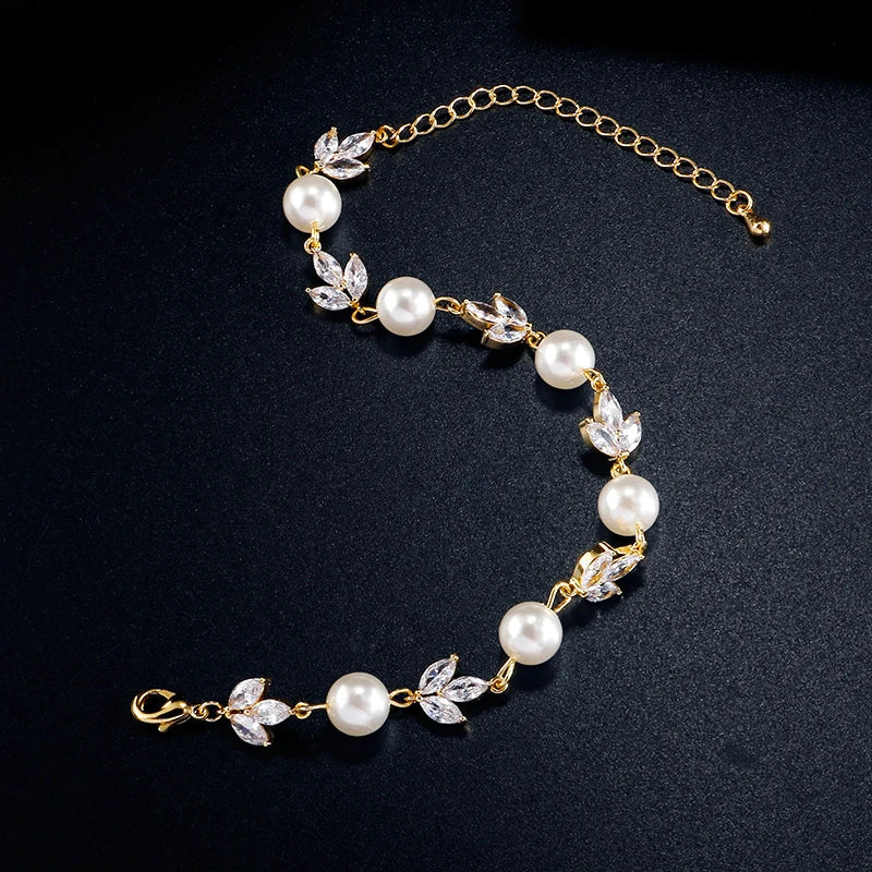 Vintage Pearl and Gold Leaf Bracelet