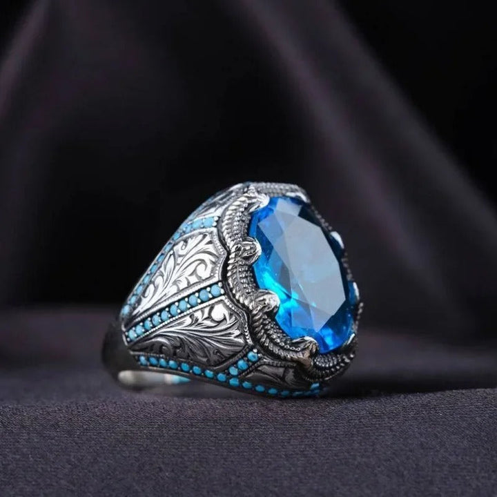 Handcrafted Vintage Silver Ring with Blue Stone