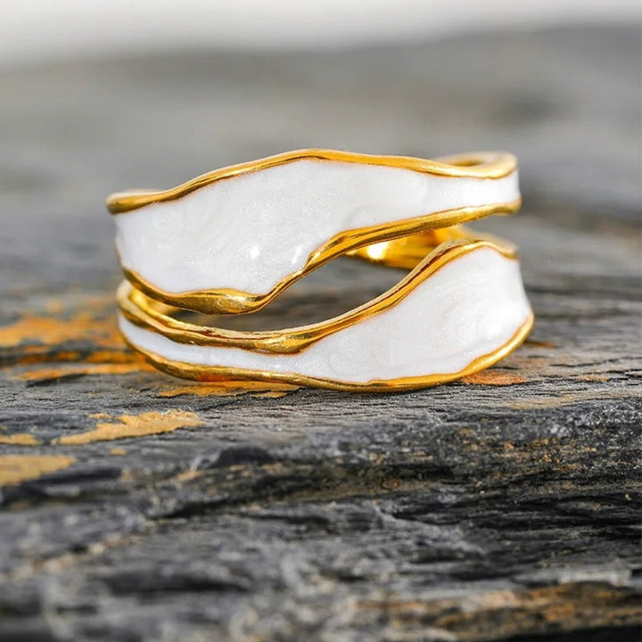 Spiral Design Open Ring in White Gold Enamel