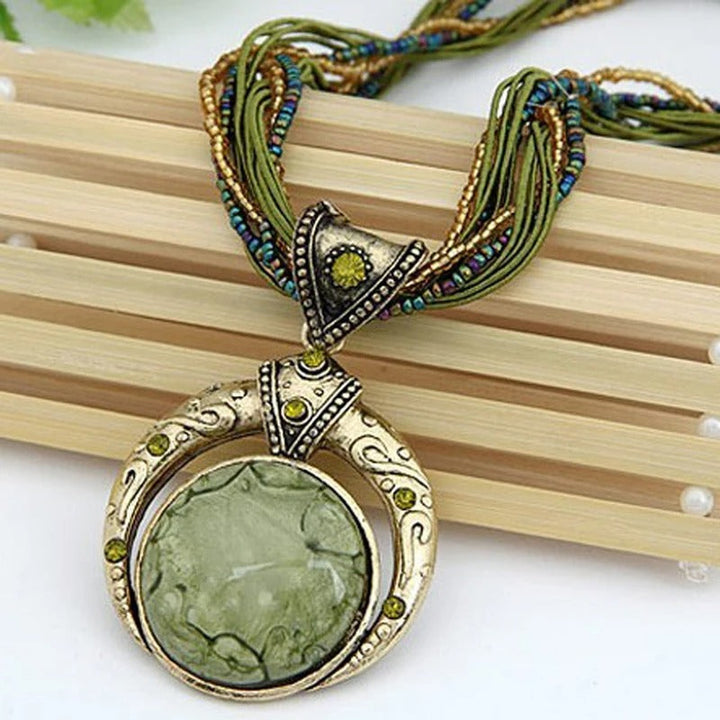 Vintage Collar with Ethnic Green Crystal Pendant