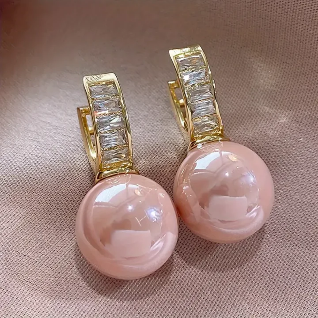Pink Pearl and Zirconia Gold Earrings