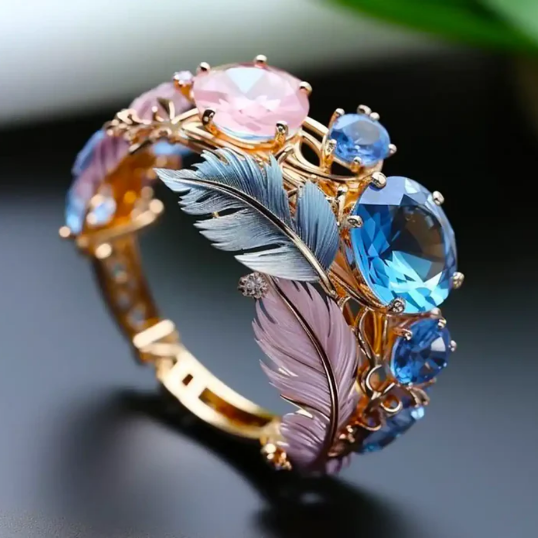Vintage Crystal & Feather Ring