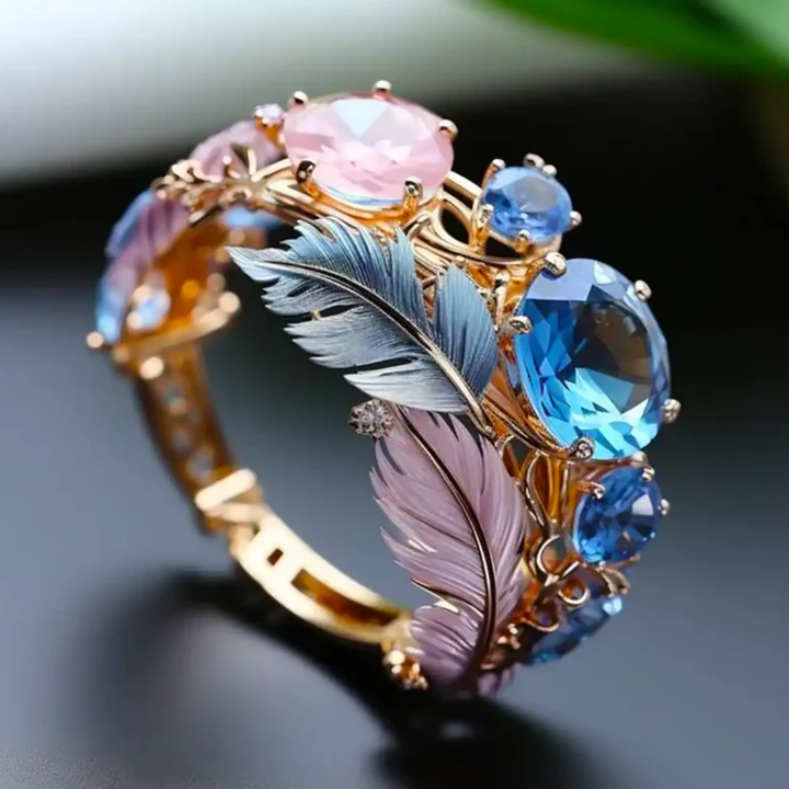 Vintage Crystal & Feather Ring