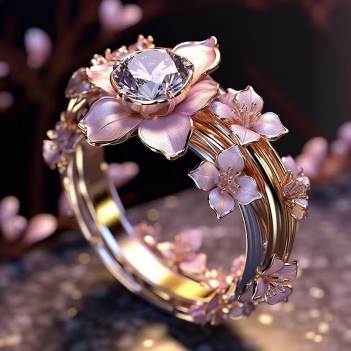 Exotic Pink Floral Crystal Ring