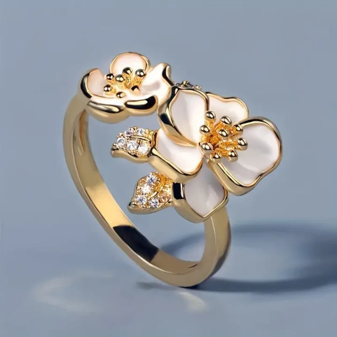 White Flower Gold Ring