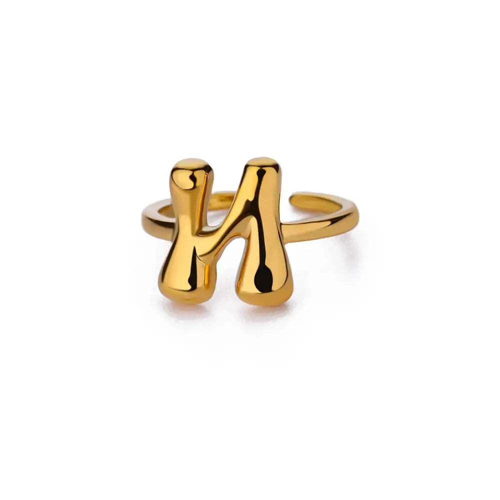 Adjustable Gold Bubble Letter Ring