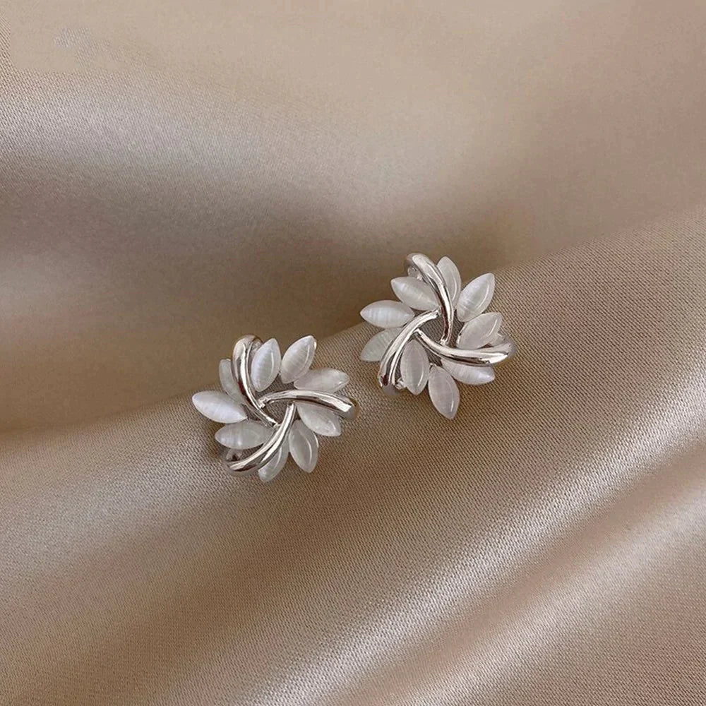 Elegant Gold Earrings with Opal Petals