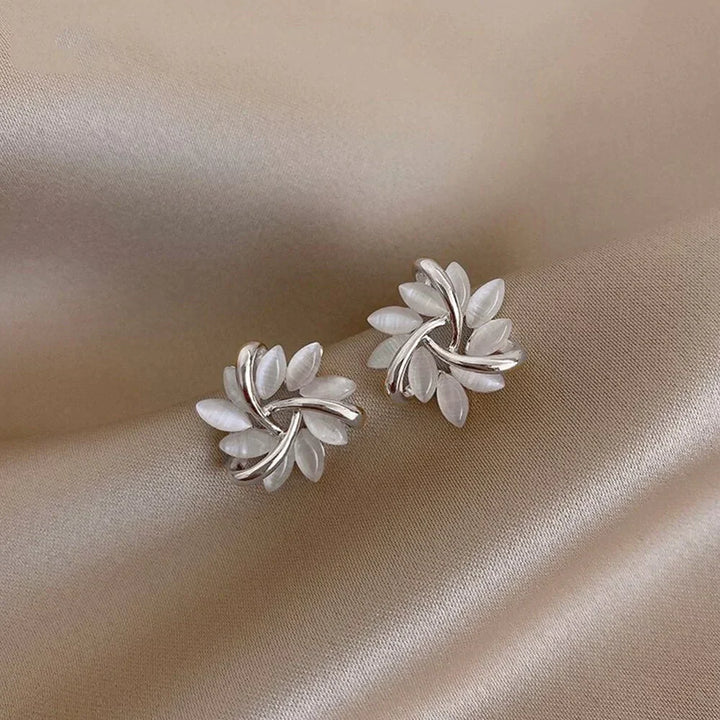 Stunning Gold Opal Flower Stud Earrings