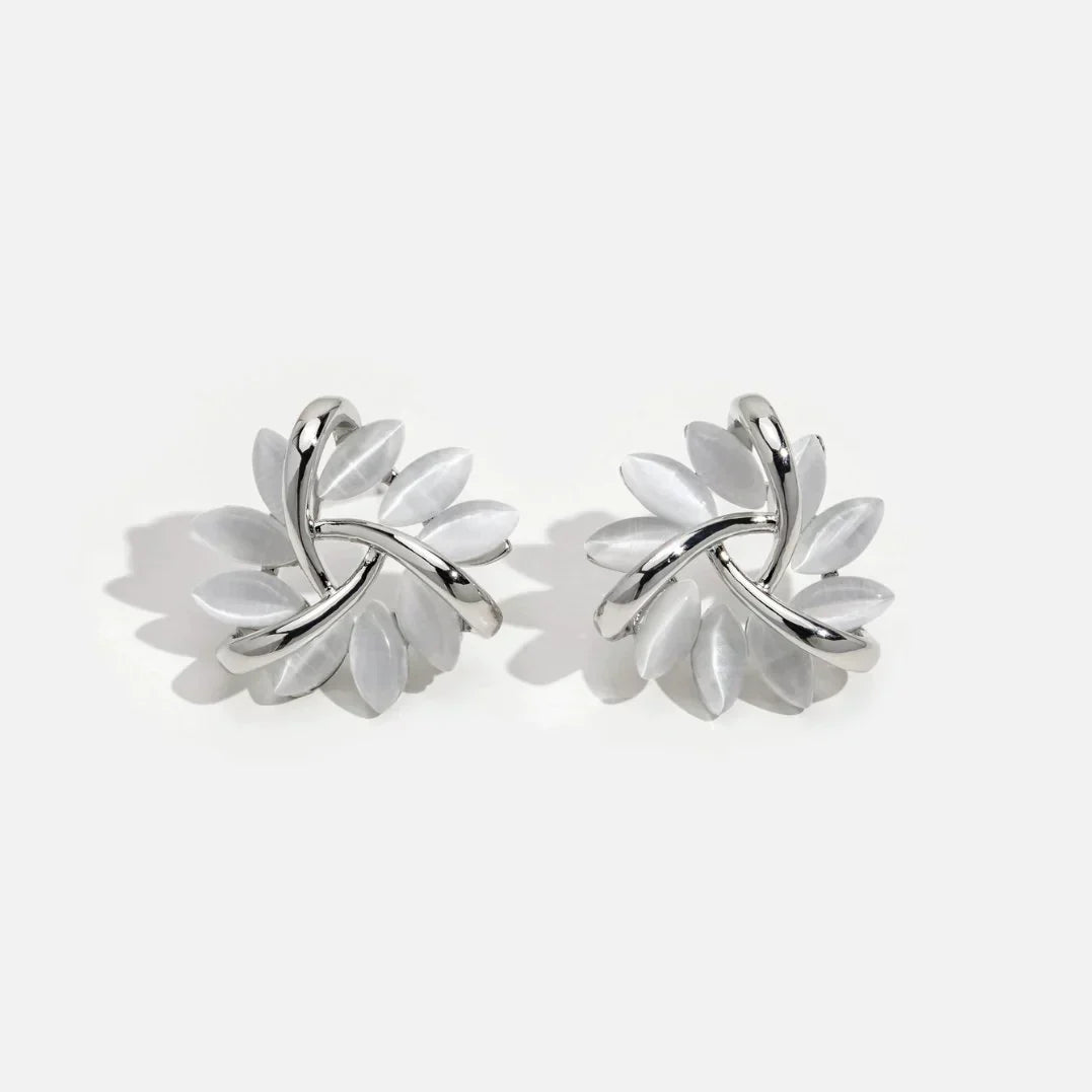 Stunning Gold Opal Flower Stud Earrings