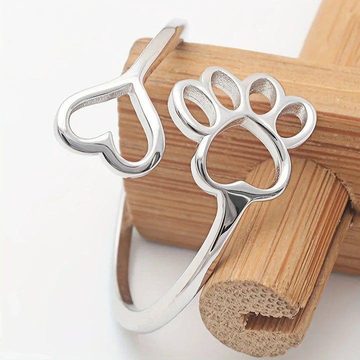 Adjustable Sterling Silver 925 Ring with Footprint and Heart Design