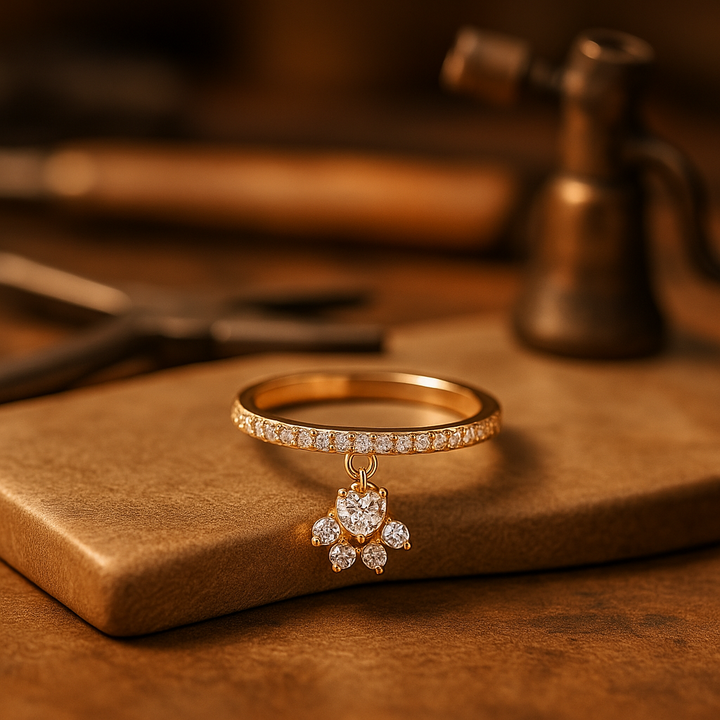 Gold and Silver Paw Heart Ring