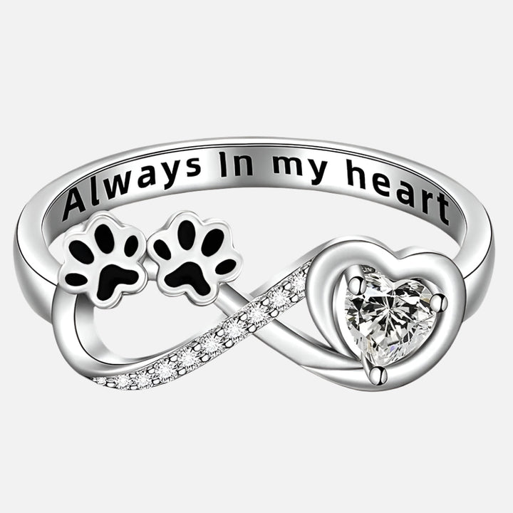 Paw Print Heart Infinity Zirconia Ring