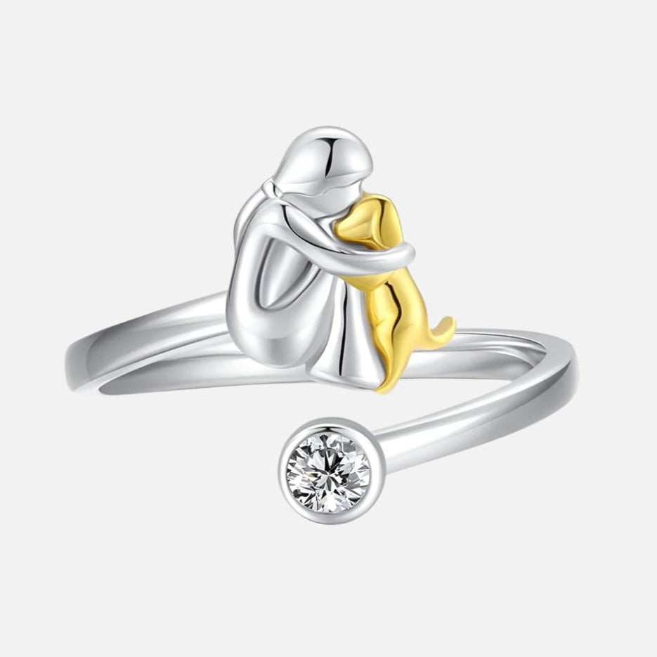 Adjustable Silver Dog Ring with CZ
