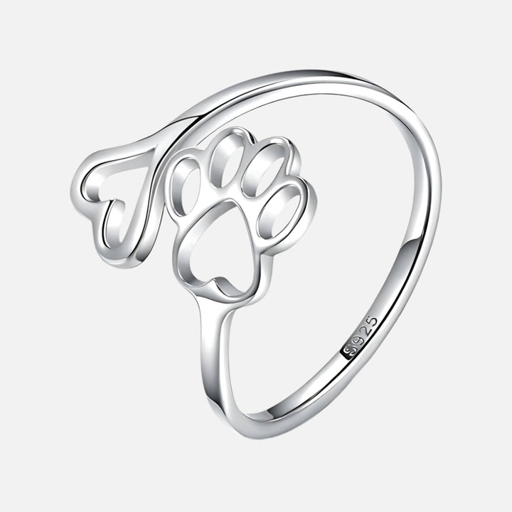 Adjustable Sterling Silver 925 Ring with Footprint and Heart Design