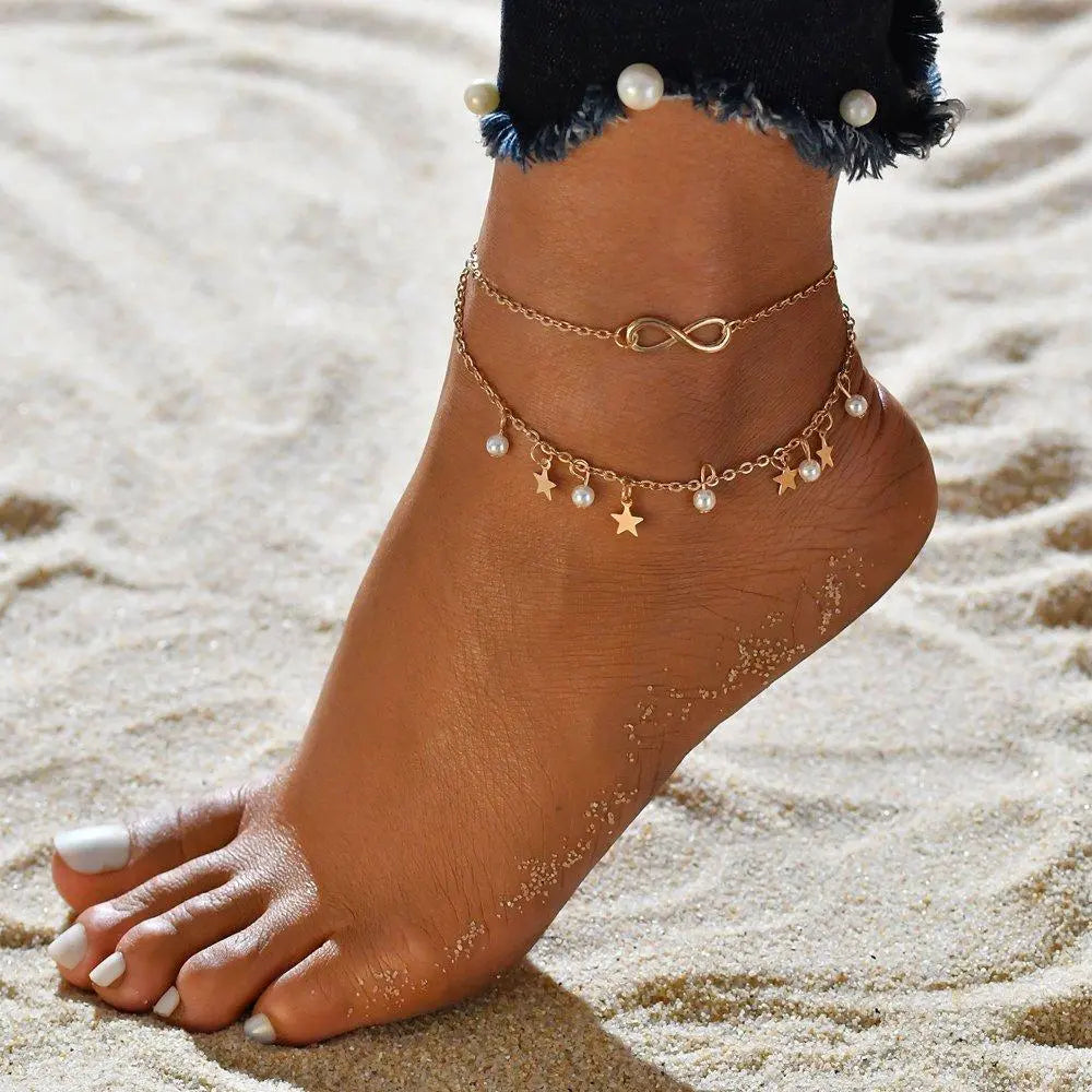 Infinity Beaded Star Ankle Bracelet