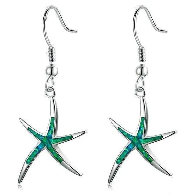 Opal & Silver Starfish Earrings